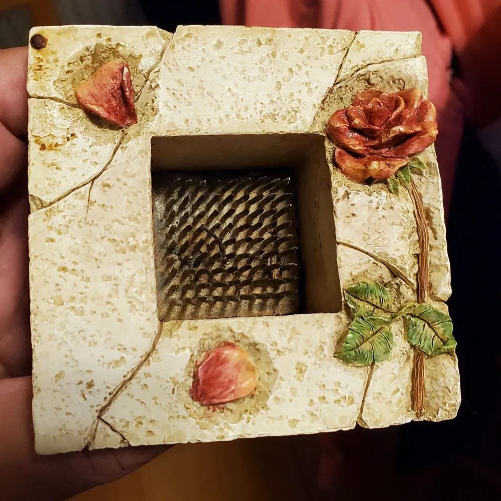 Vintage Rose adorned distressed look needled floral frog by Ganz